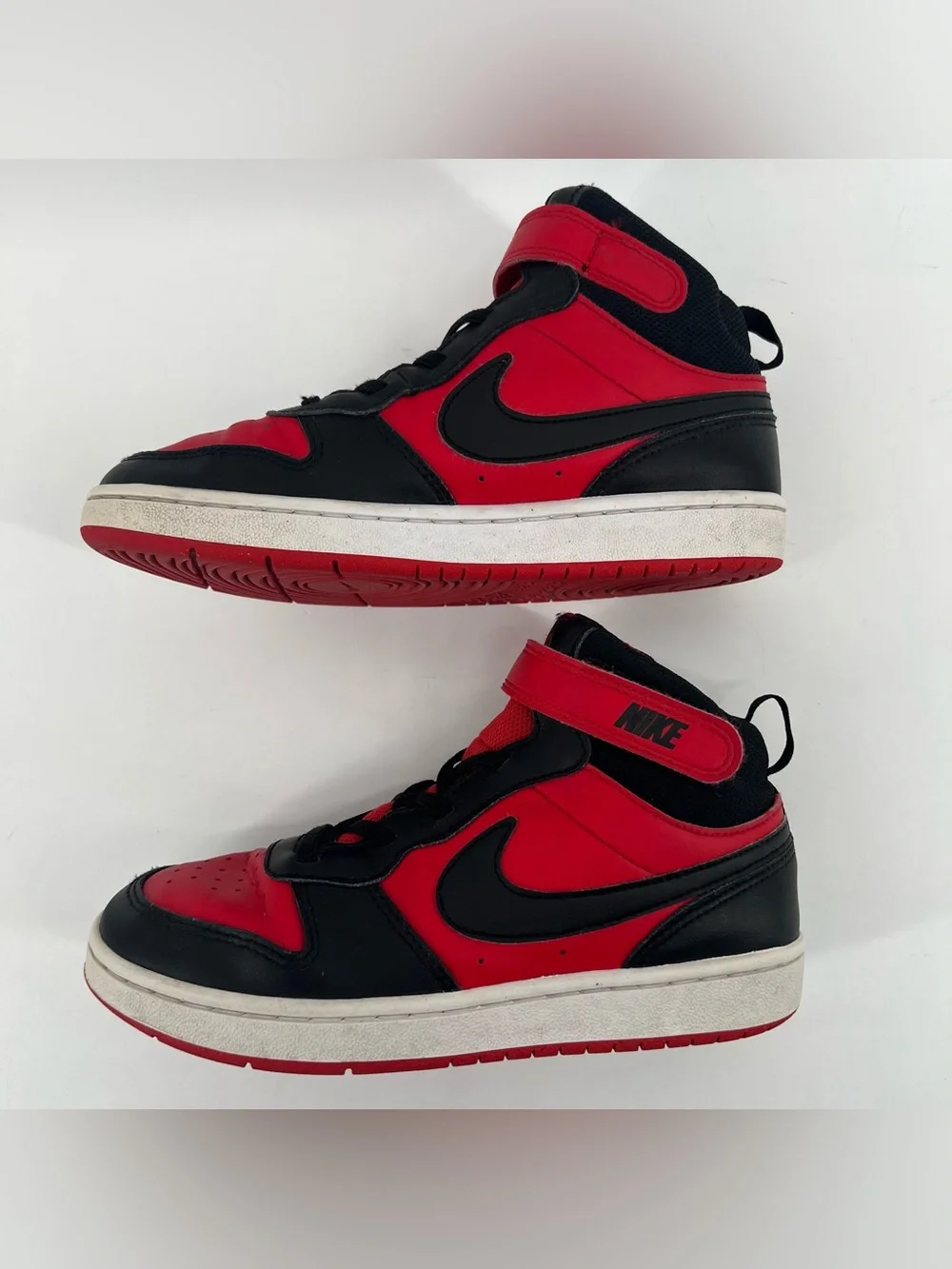 Nike Court Borough Mid 2 Sneakers Youth Sz 3Y Black Red Leather Shoes CD7783-003